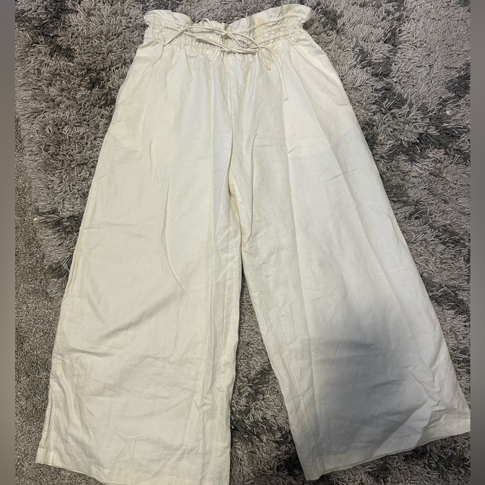 anthropologie wide leg paper bag linen pants